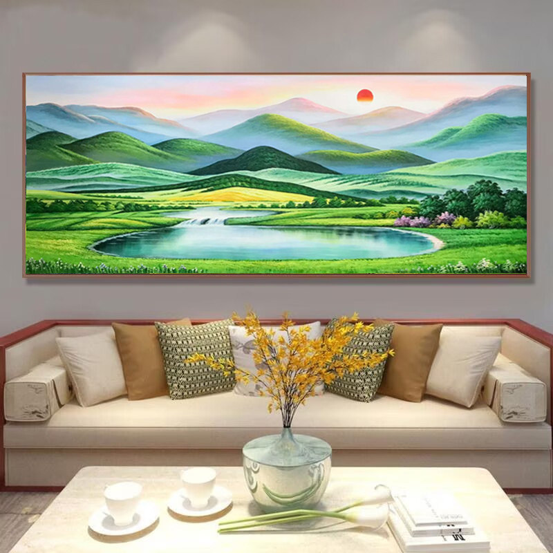 纯手绘简约聚宝盆油画太阳风景巨油画
