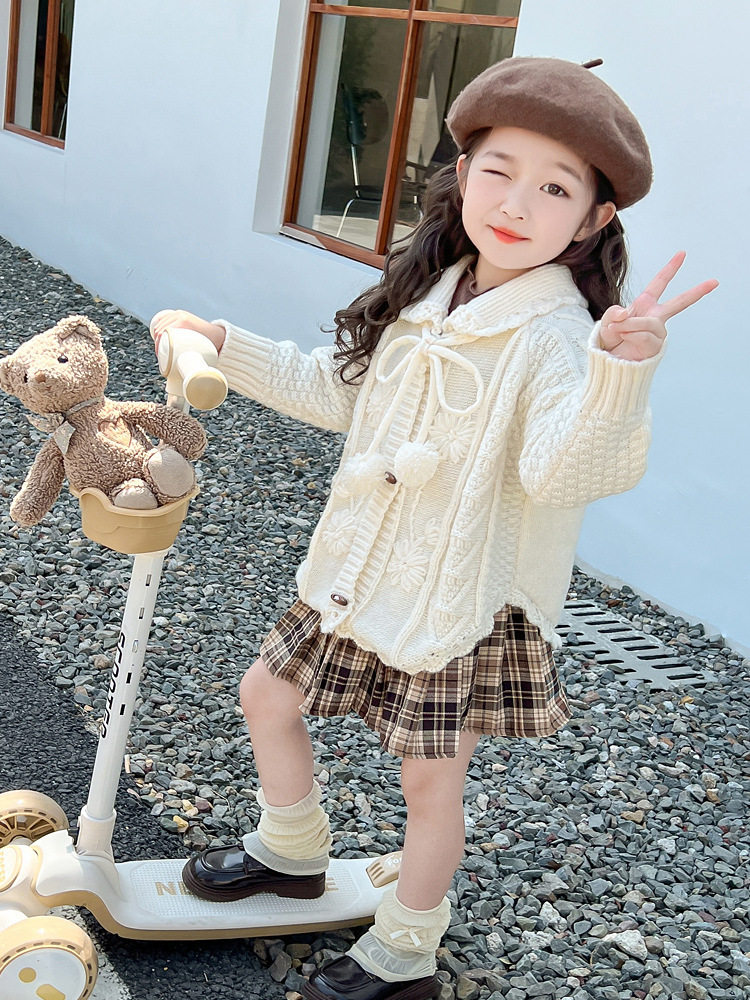 女童毛衣外套2026春秋新款儿童针织开衫女童春秋上衣秋装提花童装