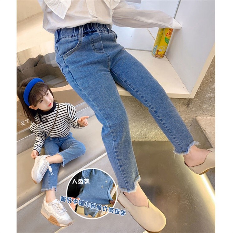 女童长裤棉弹牛仔裤修身洋气