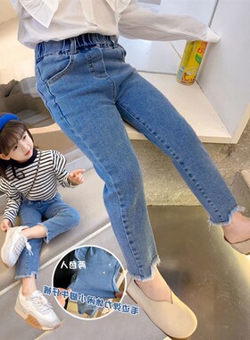 女童长裤棉弹牛仔裤修身洋气
