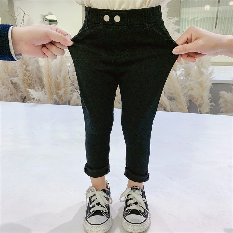 女童修身黑色百搭高弹力打底裤子