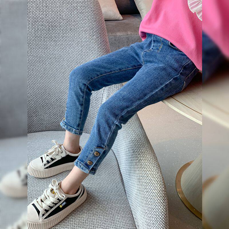 女童春秋新款修身小脚牛仔裤
