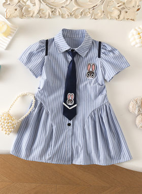 女童夏季学院风连衣裙2026新款儿童Polo领短袖衬衫裙宝宝夏装裙子
