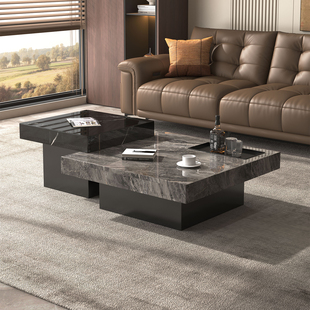 2026新款意式极简岩板茶几轻奢客厅家用大理石小户型方形高低组合