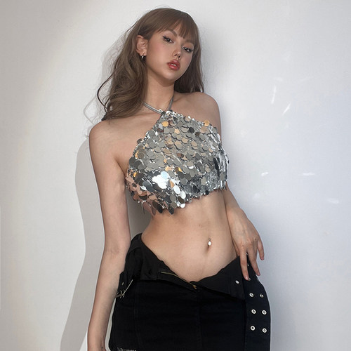 Sisjuly闪耀亮片设计感吊带女