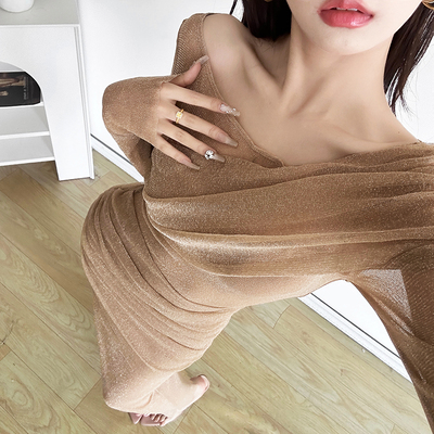 奢优雅大女主褶皱修身连衣裙女