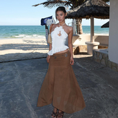 女夏 海滨假日镂空荷叶花边吊带背心 Sisjuly 不规则轻纱长裙套装