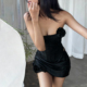 设计感包臀短裙套装 绽放黑玫瑰酷拽御姐束腰鱼骨抹胸 女 Sisjuly