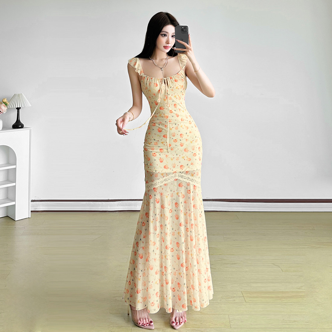 #Sisjuly#法式纯欲系浪漫花都绮梦 轻纱拼接透视感碎花连衣裙女夏