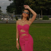 网纱连衣裙女潮 欧美风浪漫芭比粉性感镂空褶皱绑带修身 Sisjuly