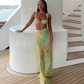 设计感半身裙套装 迷幻风佩利斯花纹印花撞色吊带上衣 女 Sisjuly