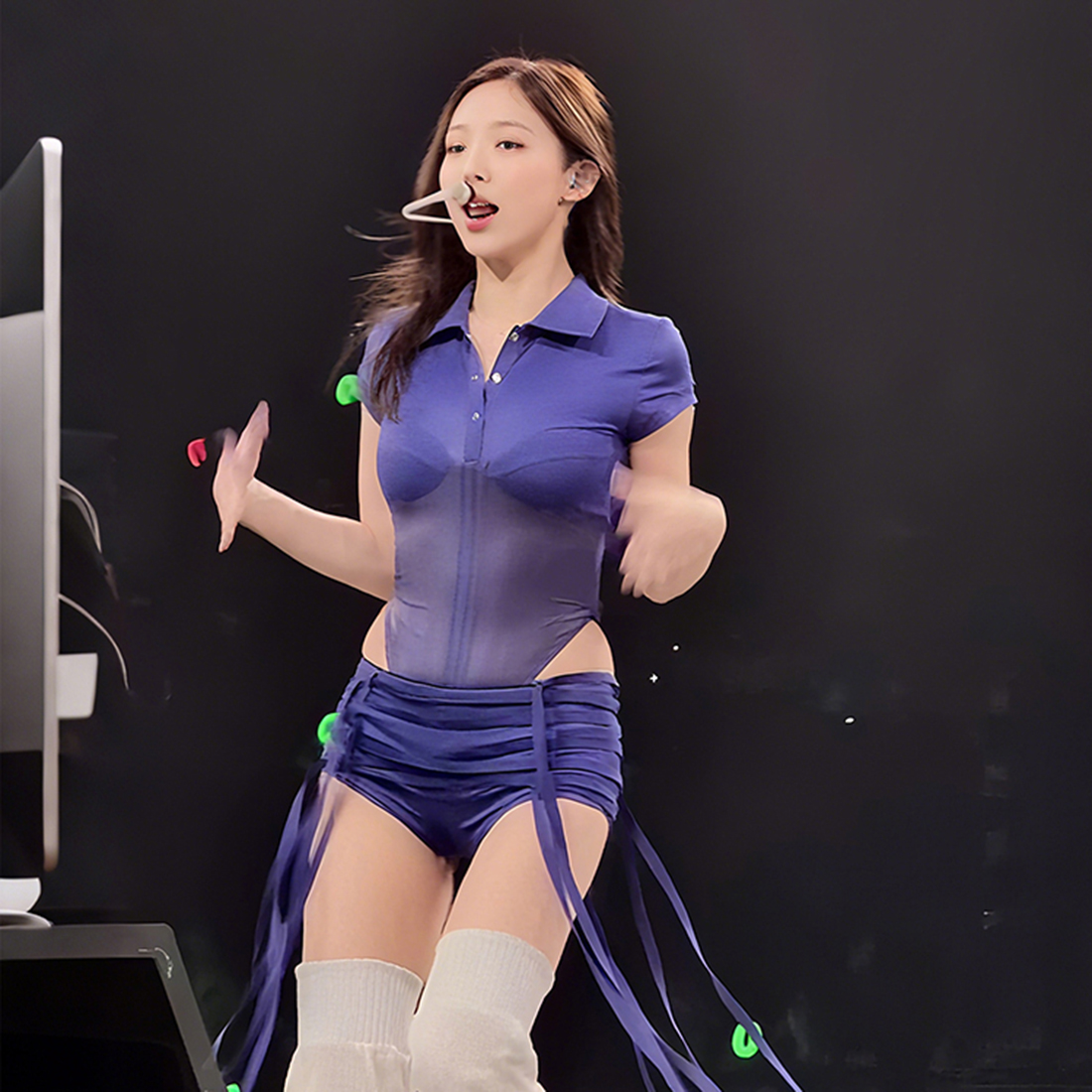 #Sisjuly#林娜琏同款轻纱透视感短袖连体衣 飘带紧身短裤套装女秋