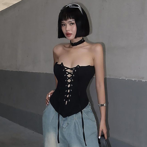 #Sisjuly# y2k亚文化欧美风绑带修身抹胸女 拽酷性感显瘦百搭上衣