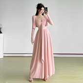 Sisjuly 飘带藕粉色修身 法式 温柔feel长袖 外套 吊带连衣裙套装 女