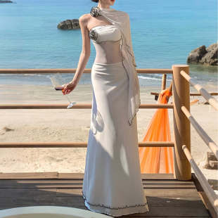 Sisjuly 网纱透视抹胸连衣裙套装 海边 花朵罩衫 女 罗曼蒂克时尚