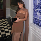 女 设计感拼接抹胸修身 Sisjuly 连衣裙大披肩套装 神秘气质小女巫