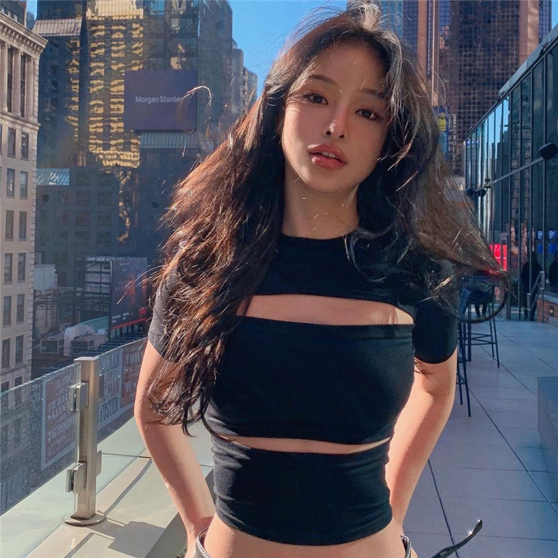 #Sisjuly#欧美风ins超显身材小心机镂空性感修身百搭短袖T恤女潮