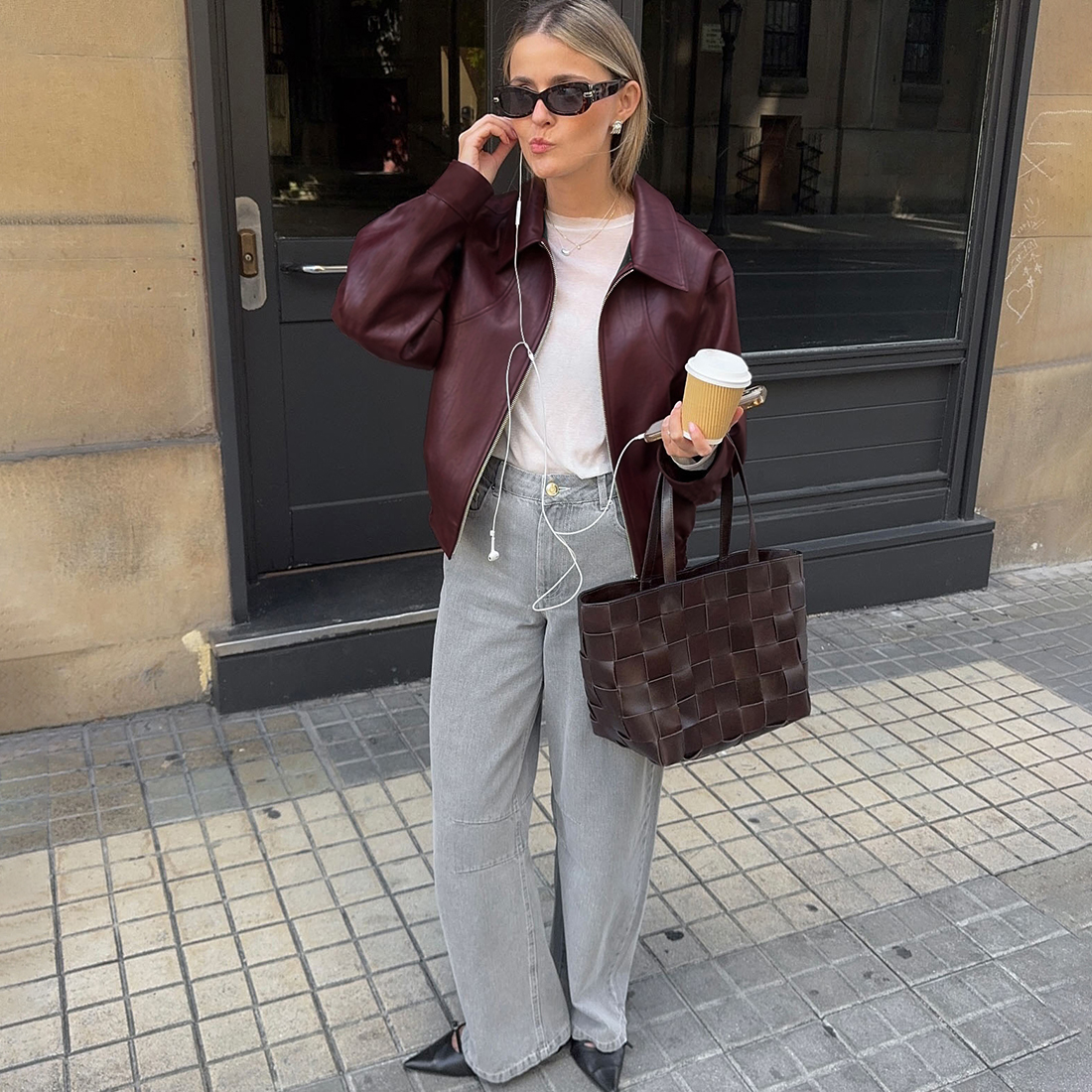 皮革拉链拼接设计宽松长袖外套女