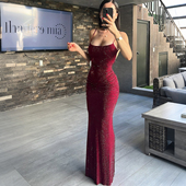 露背修身 吊带连衣裙女 星 褶皱亮片款 Sisjuly 性感Party风最亮