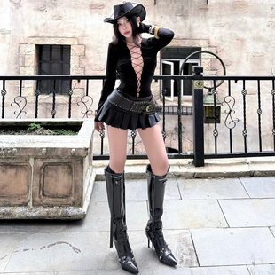 lovely绑带镂空设计性感风长袖 悠闲午后惹火魅力 T恤女 Sisjuly