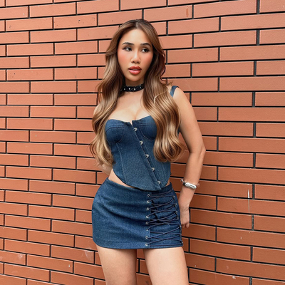 不规则排钩吊带绑带包臀裙套装女