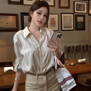 Yinkoo「麻丝沐雨」25老钱“雨露麻”休闲度假长袖条纹衬衣 原麻