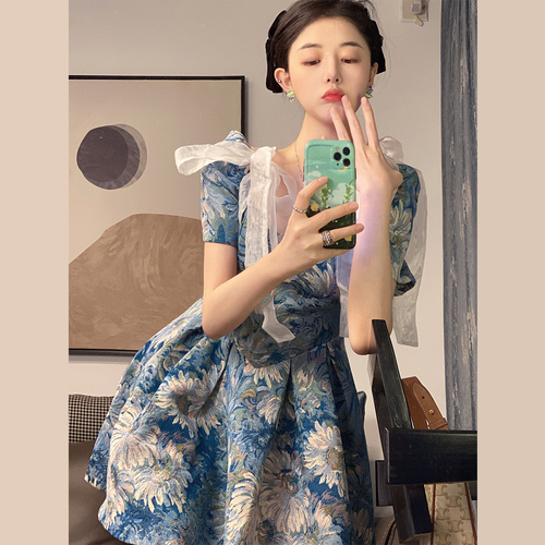 #realshot真price# French princess dress design niche high-end oil painting dress for women summer