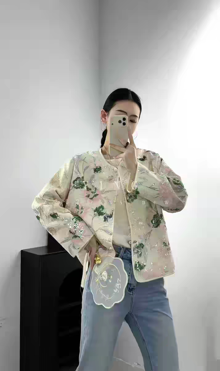 欧洲站2026春季新款Dong.one中式国风亮片刺绣外套女气质百搭上衣