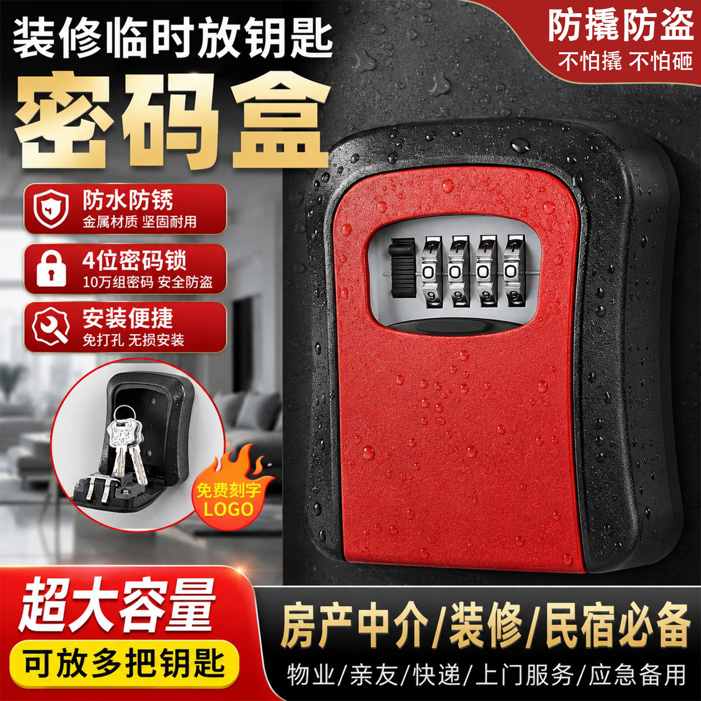 装修临时放钥匙密码锁盒免打孔图片