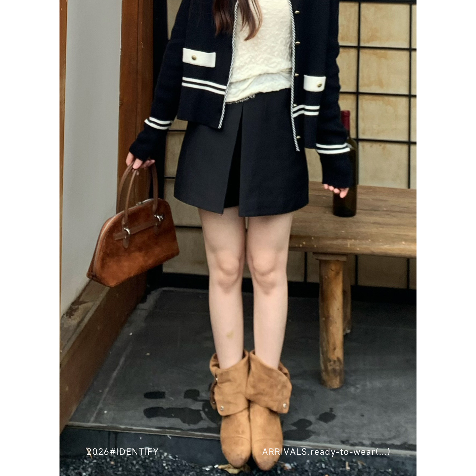 IDENTIFY气质高腰围裹式前开叉西装短裤女秋季黑色百搭短款休闲裤