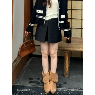 IDENTIFY气质高腰围裹式前开叉西装短裤女秋季黑色百搭短款休闲裤