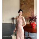 IDENTIFY中式复古文艺印花侧开叉人丝连衣裙女夏季独特绝美背心裙