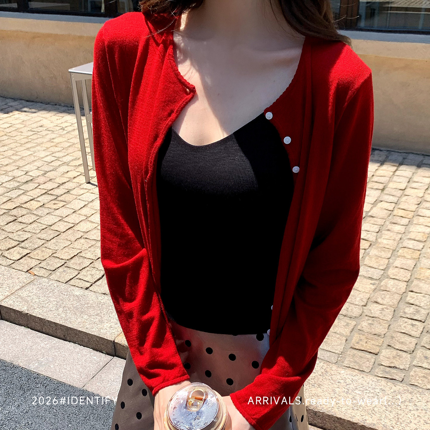 IDENTIFY 羊毛小卷边针织开衫女春夏薄款外搭上衣纯色防晒小外套