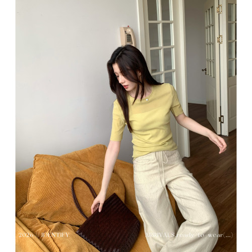 百搭圆领人丝针织T恤女夏季