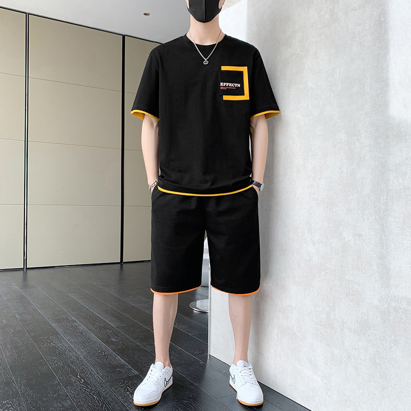 CASUAL SUIT MENS SUMMER COTTON THIN SLEEVE T-SHIRT SET CLOTHES BASKETBALL SPORTS SUIT BOYS
