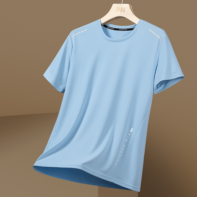 Summer Thin Breathable Drapey Ice Silk Short-Sleeve T-Shirt Men's Summer Clothing Trendy Sports Quick-Dry Round-Neck Xiuhe Suit