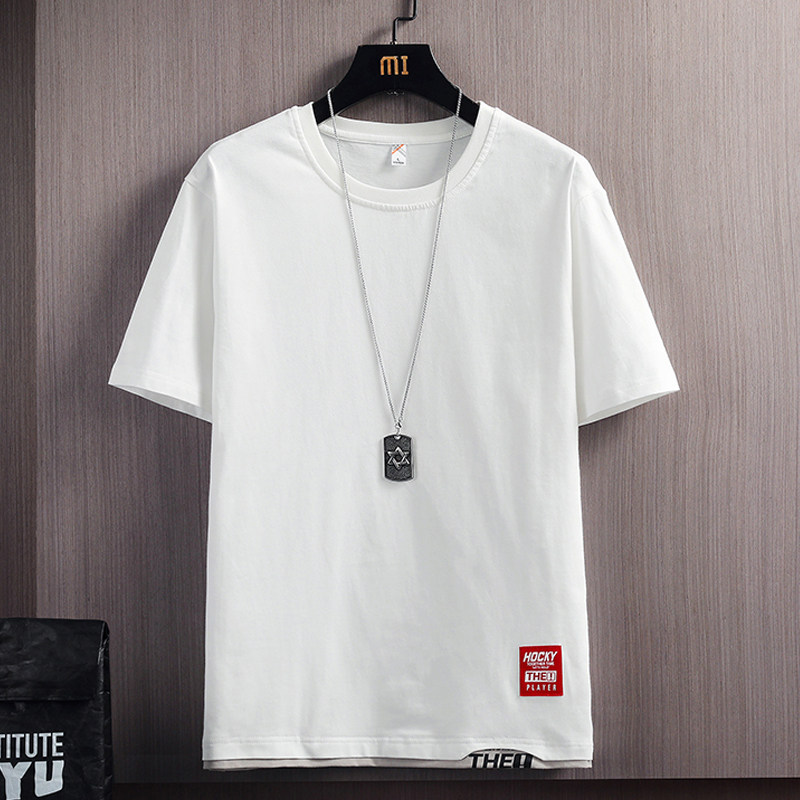 SUMMER SHORT SLEEVE T-SHIRT MENS TRENDY BRAND COTTON 2023 NEW TREND FAKE TWO HALF-SLEEVED MENS BASE SHIRTS