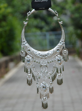 中国民族风特色少数民族彝族景颇族苗族银饰高档项链舞蹈演出配饰