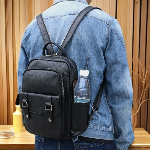 小款男士双肩包真皮小号背包单肩斜挎包两用男包轻便休闲软皮皮质 - 封面