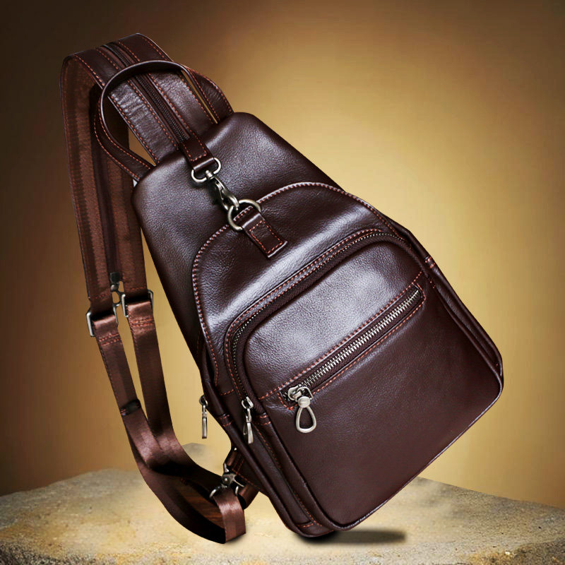 大号男士胸包斜挎真皮多功能双肩两用头层牛皮单肩包男包软皮新款