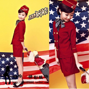 儿童空军空姐空少服装女童飞行员制服男童少儿机长表演演出摄影服