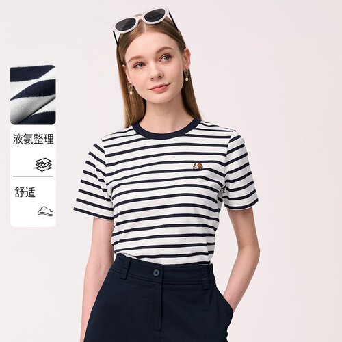 宽松条纹圆领哈家T恤女