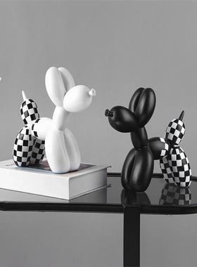 北欧现代意棋盘格狗轻奢树脂创高级感桌面客厅电视柜装饰可爱摆件