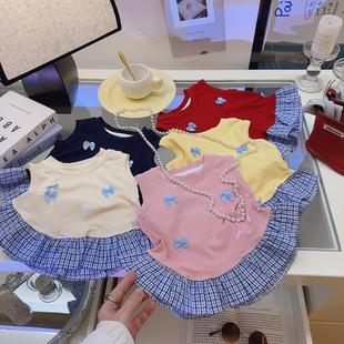 夏季 薄款 女童甜美背心洋气格子花边无袖 T恤女宝宝公主风上衣夏装