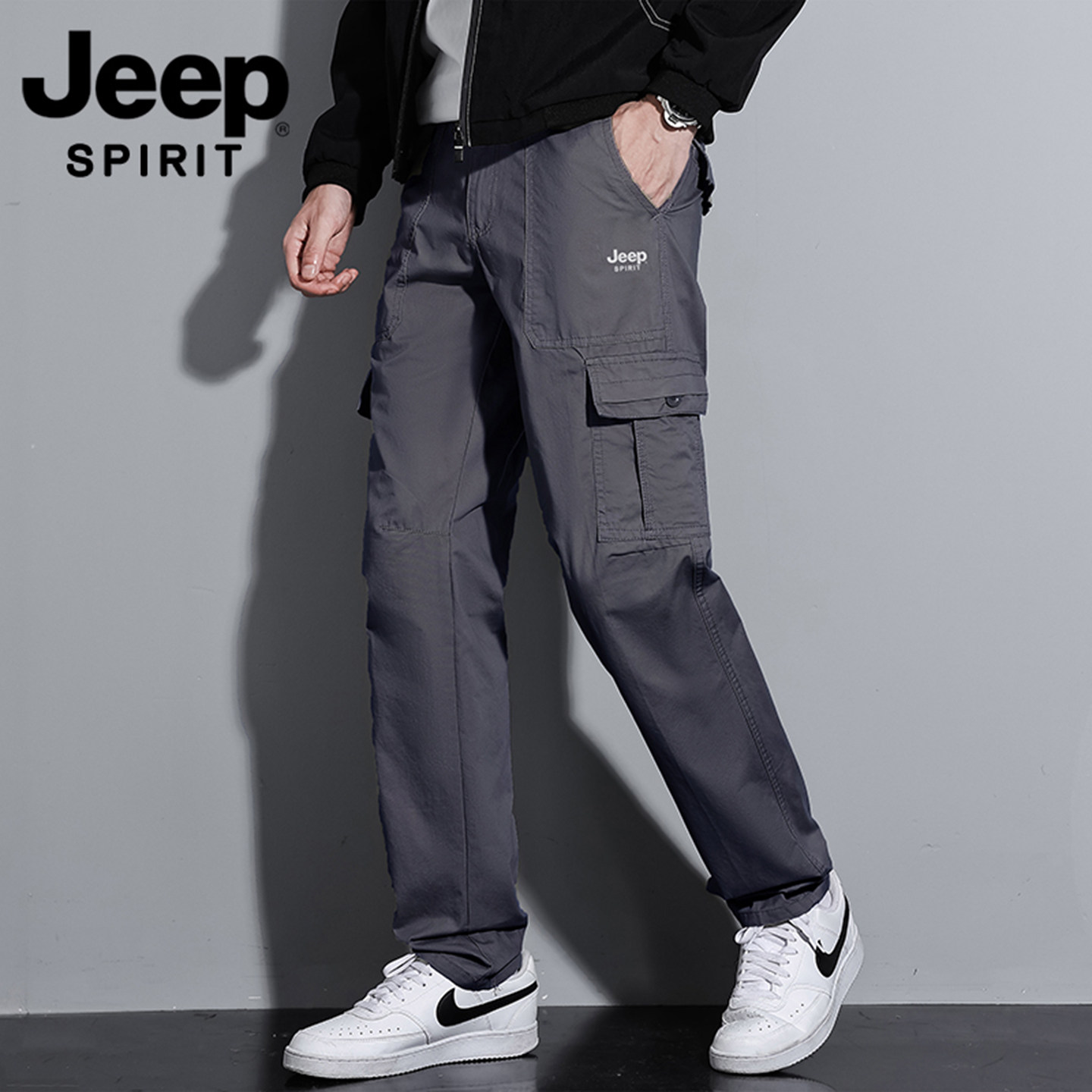 Jeep吉普户外秋冬男士纯棉长裤厚款高端休闲水洗多口袋直筒工装裤