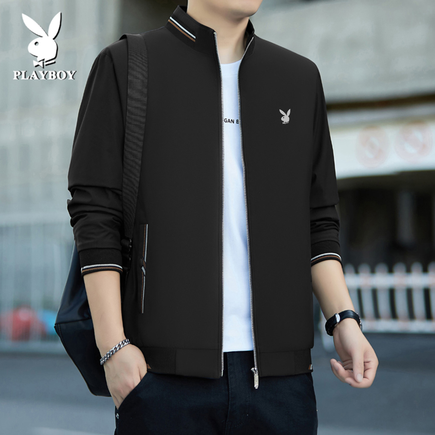 正品花花公子高端夹克男春秋季商务休闲高级感大码夹克衫行政外套