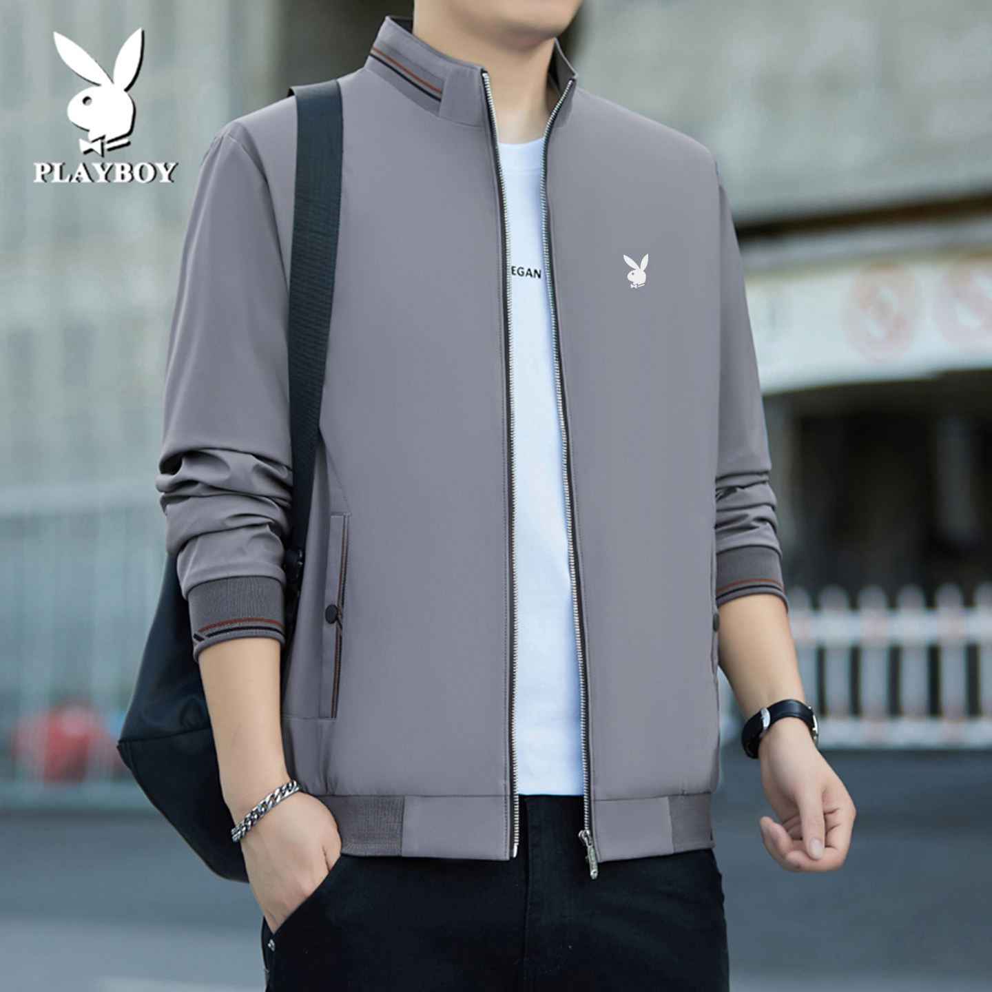 正品花花公子高端夹克男春秋薄款商务休闲高级感大码男装行政外套