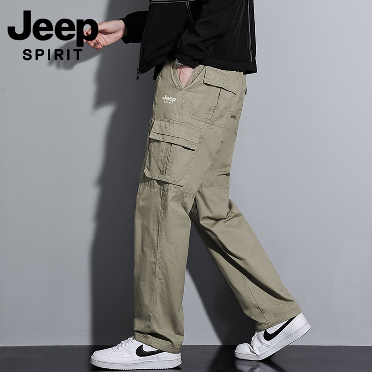 Jeep吉普户外秋冬男士纯棉长裤厚款高端休闲水洗多口袋直筒工装裤