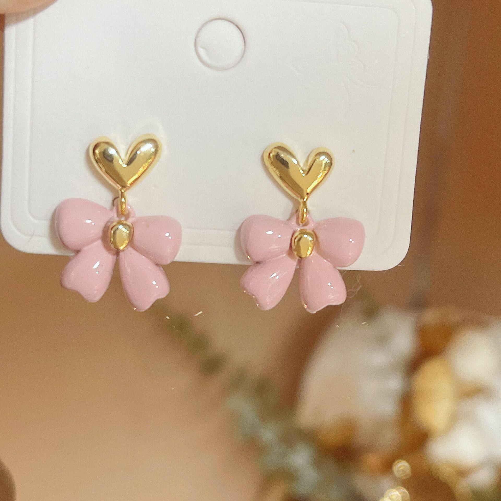 春日甜美彩色多巴胺蝴蝶结耳钉女小清新可爱云朵耳环耳坠独特耳饰