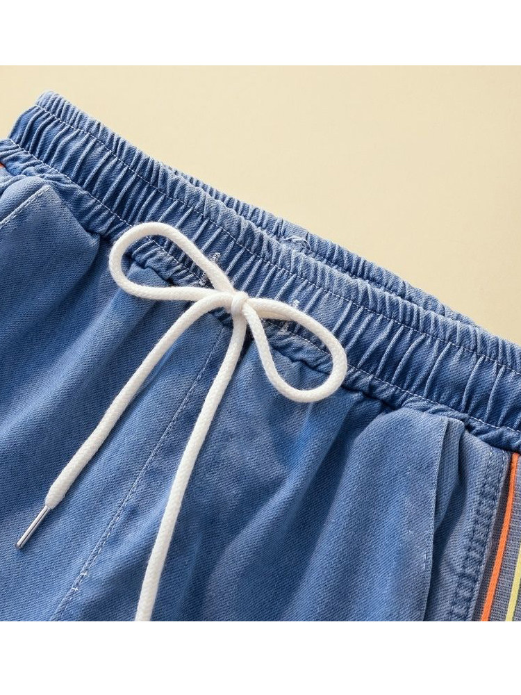 LEAK DISCOUNT LIGHT TENCEL JEANS WOMENS CONTRAST SIDE STRIPES RAINBOW STRIPE HAREM PANTS LOOSE LEGGINGS CROPPED PANTS